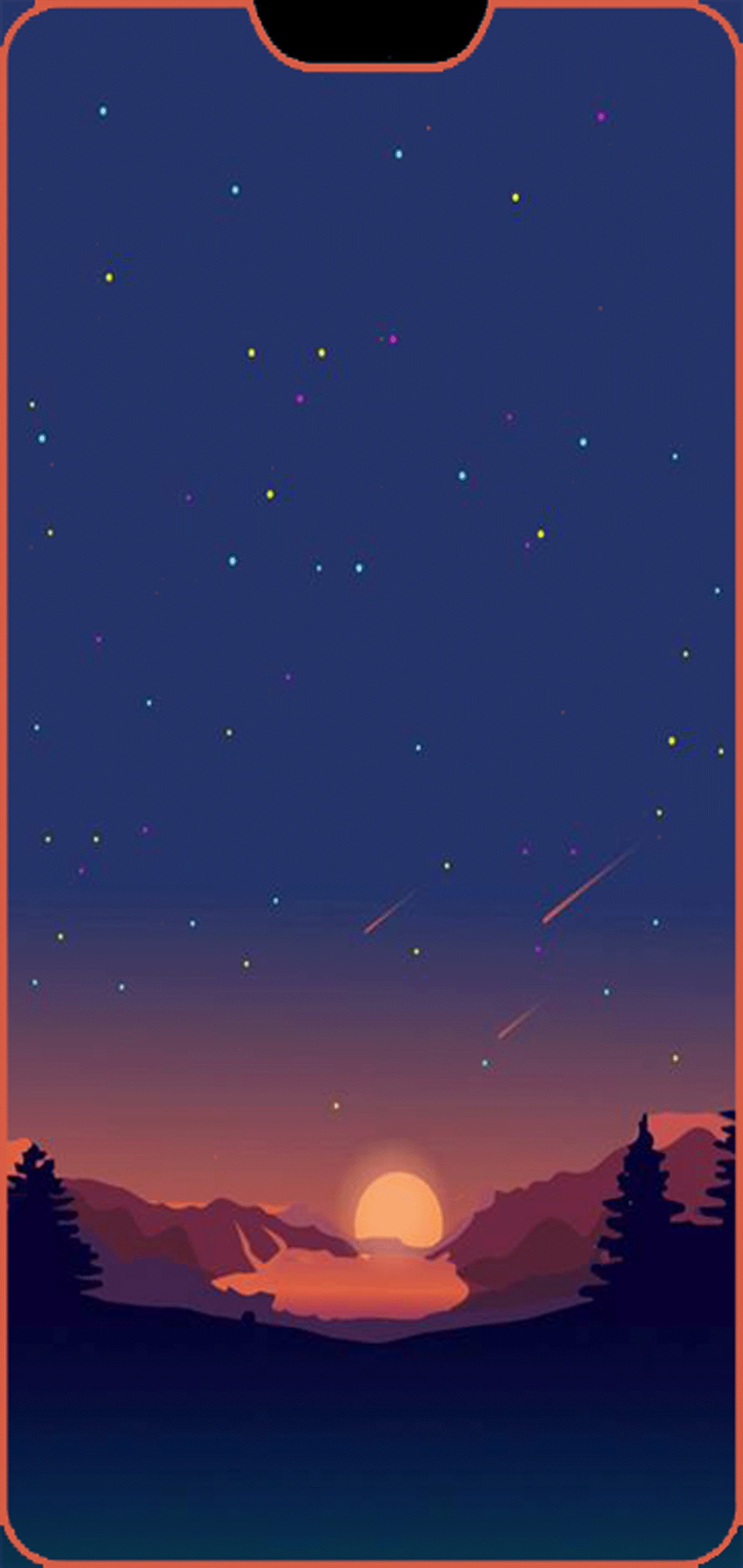 A phone with a sunset scene on the screen (android, galaxy, love, notch, pink)