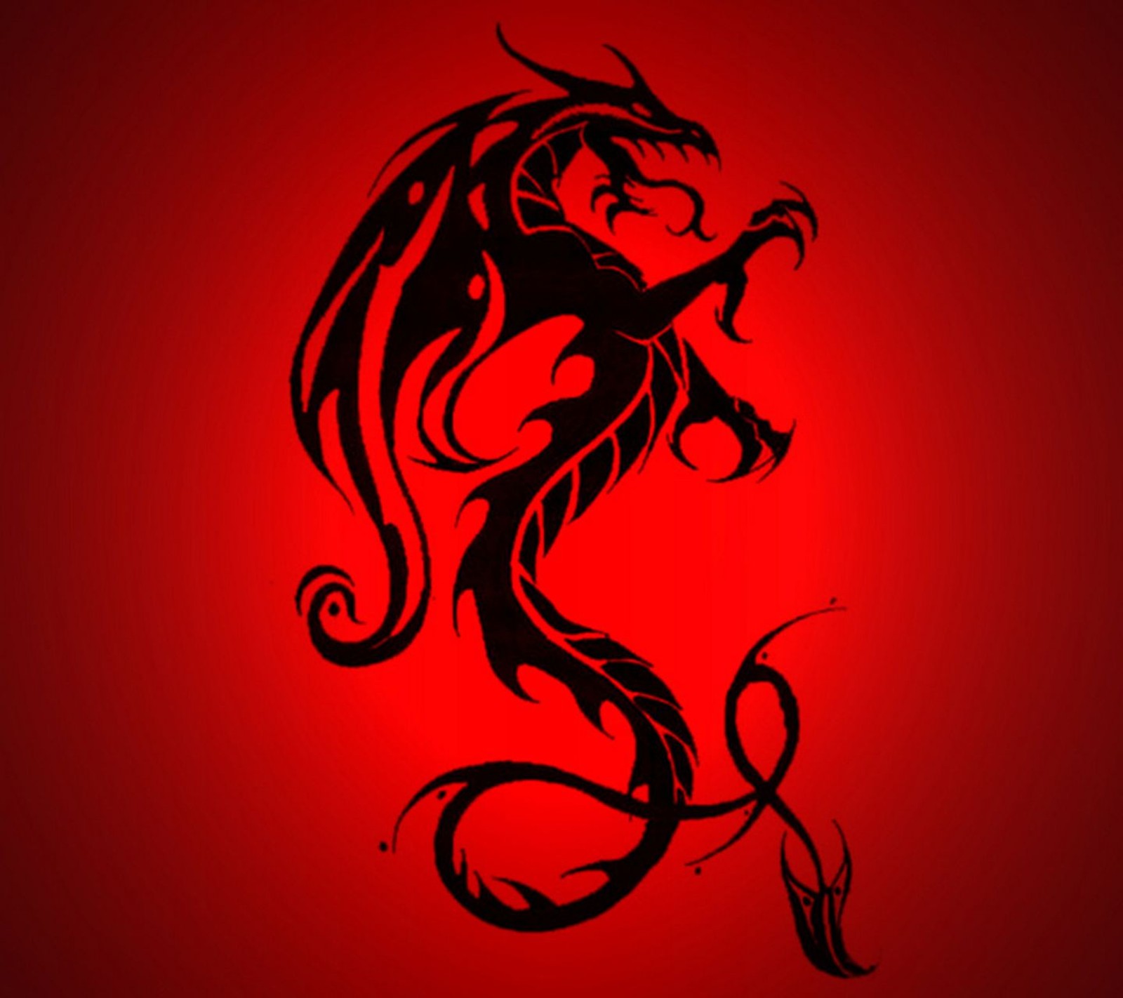 Ein rotes und schwarzes drachen-tattoo auf rotem hintergrund (kunst, keltisch, klasse, design, drache)