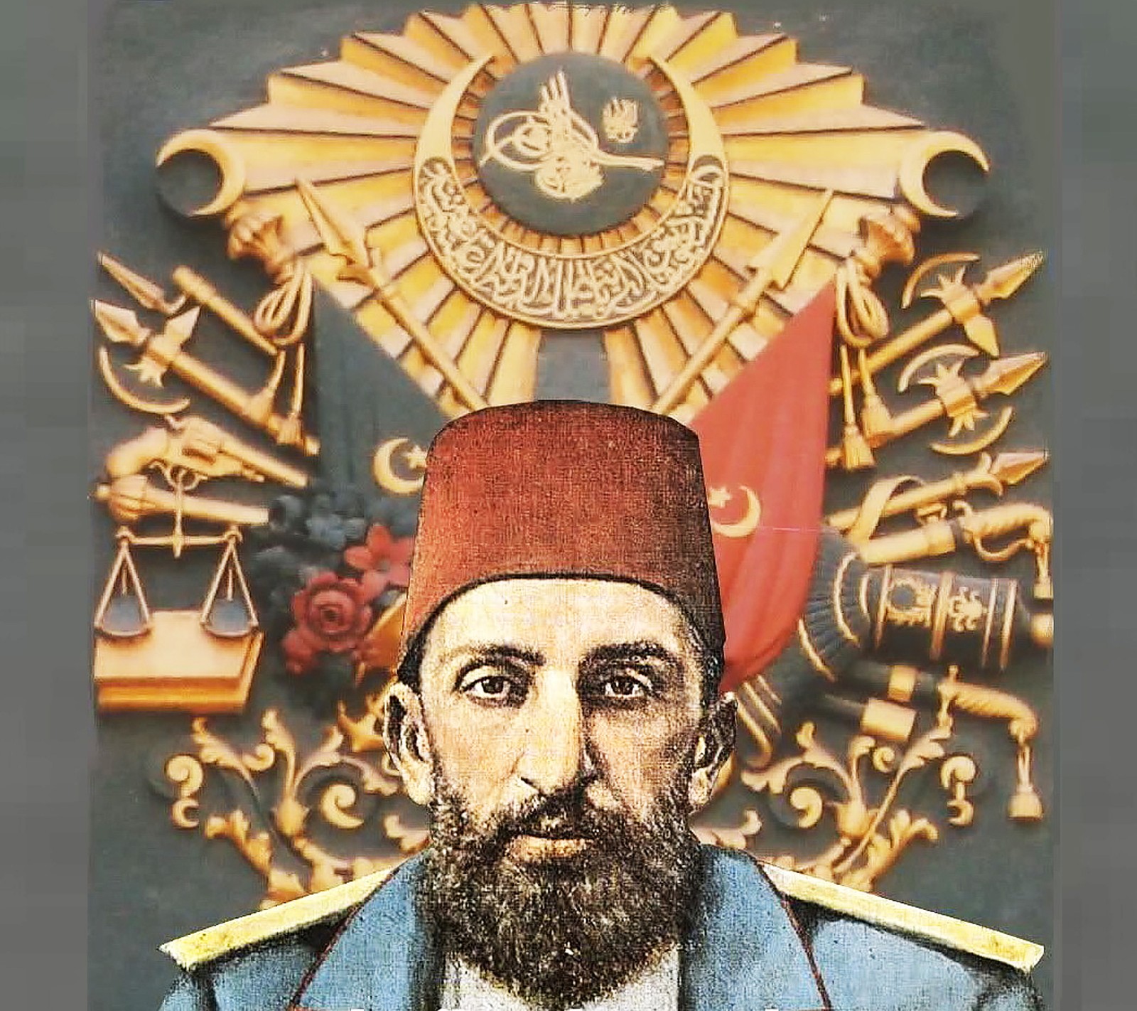 Künstlerisches bild eines mannes mit bart und rotem hut (han, sultan abdulhamit)