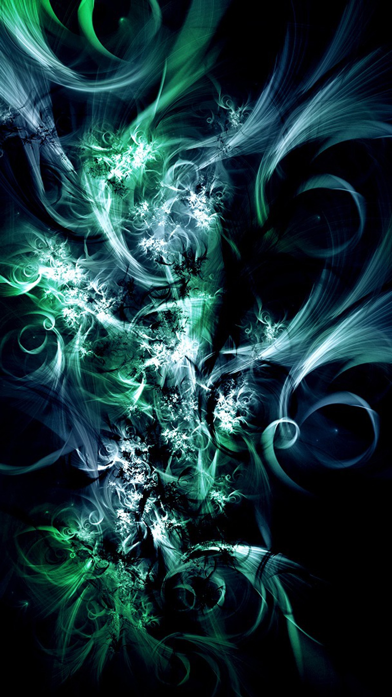 A close up of a green and black abstract painting (abstract, design, fantasy)