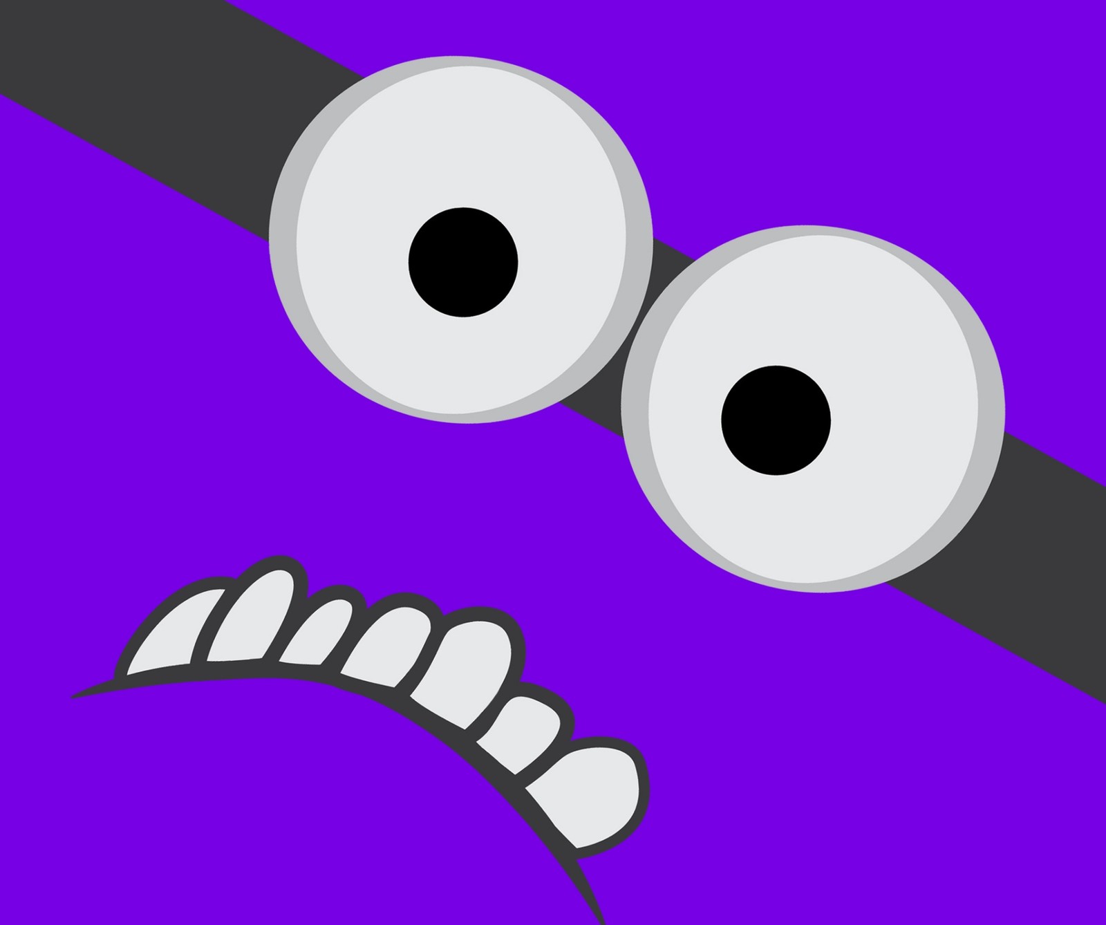 Purple and black cartoon monster with two eyes and a mouth (cartoons, crazy minion)