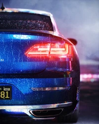 Luxury Sports Car with Striking Automotive Lighting in Rainy Setting