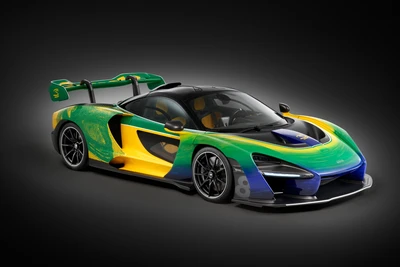 McLaren Senna Edição Especial com Design Verde Vibrante e Amarelo em Fundo Escuro