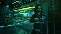 Johnny Silverhand stands confidently in a neon-lit setting, embodying the rebellious spirit of Cyberpunk 2077.