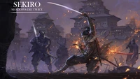 Epischer Samurai-Duell inmitten eines feurigen Kampfes in Sekiro: Shadows Die Twice