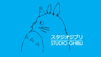 Minimalist Totoro on Blue Background - Studio Ghibli Aesthetic