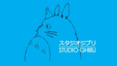 Totoro minimalista sobre fondo azul - estética de Studio Ghibli