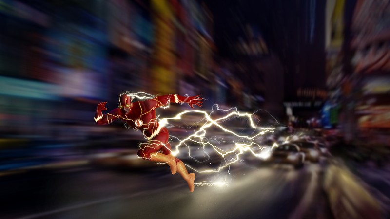 Арабское изображение флэша, бегущего по городской улице (флэш, the flash, супергерои marvel, marvel superheroes, молния)