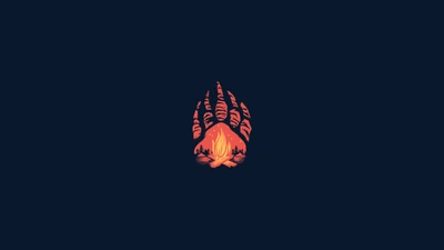 Minimalist Campfire Illustration with Artistic Flames and Dark Background