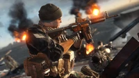 Soldier in Combat: Engaging in Battlefield 1 with an Assault Rifle Amidst Explosions