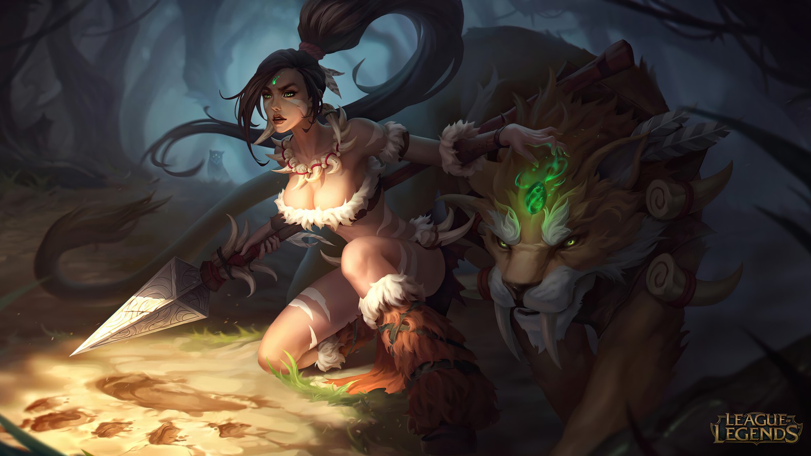 Скачать обои lol, league of legends, видеоигра, нидале, nidalee