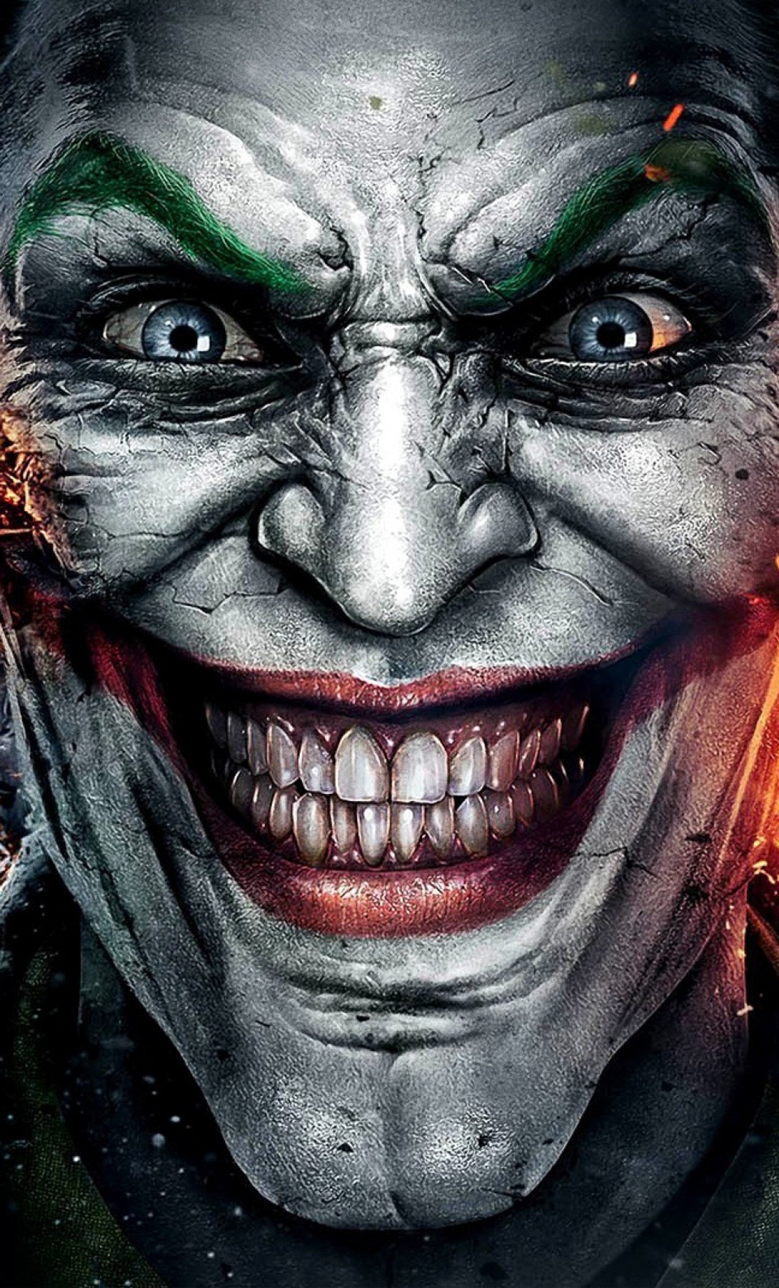 Joker's face with a green and white paint on it (funny, wallpaper)