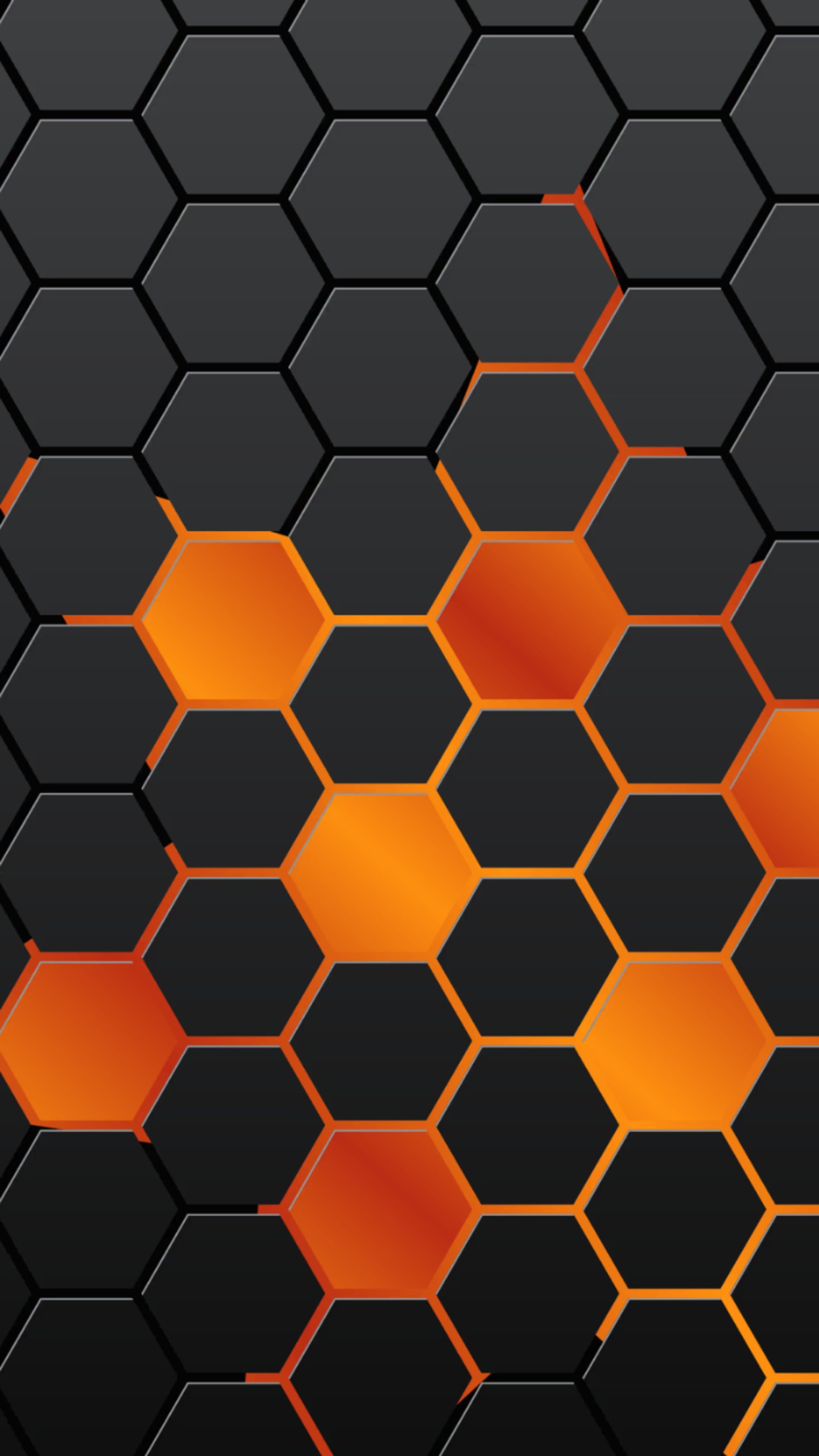 Eine nahaufnahme eines schwarz-orangefarbenen hexagon-hintergrunds mit orangefarbenen quadraten (abstrakt, schönheit, grau, orange, silber)