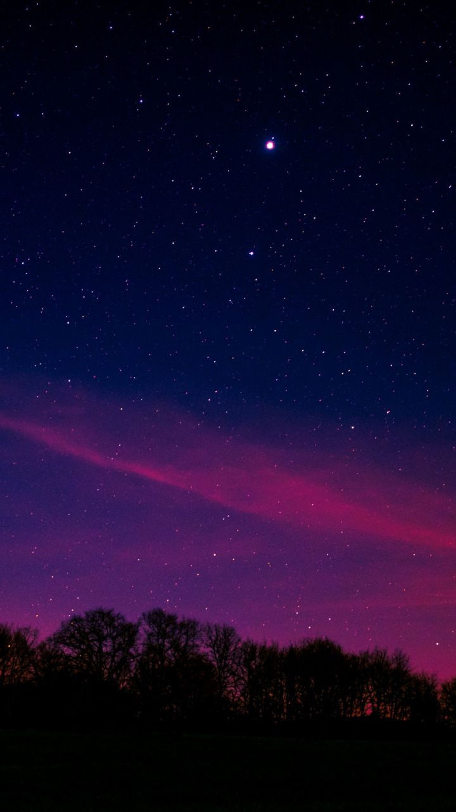 Night sky with stars and a pink and purple streak (sky, night)