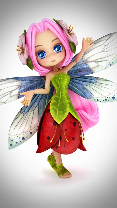 Charming Fairy with Colorful Wings and Playful Expression