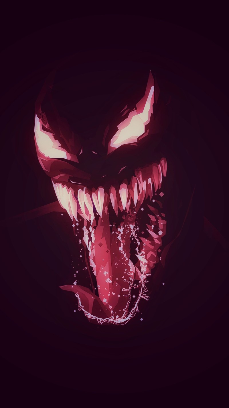 Близкий план демонического лица с красным освещением. (venom red minimalist, веном фильм, venom the movie, веном 2018, venom 2018)