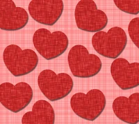 Textured red hearts on a pink checkered background for Valentine's Day.