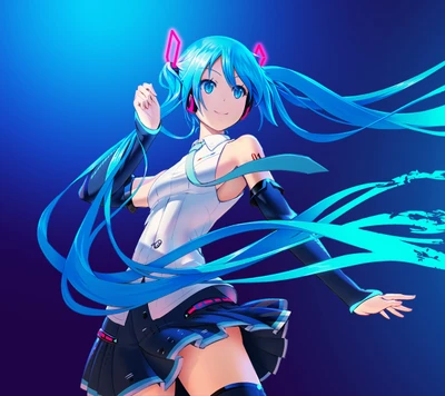 Hatsune Miku : Vocaloid Enchanteur avec Cheveux Bleus Flottants