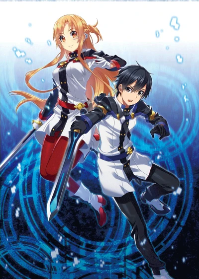 Asuna y Kirito en pose de combate dinámica de Sword Art Online