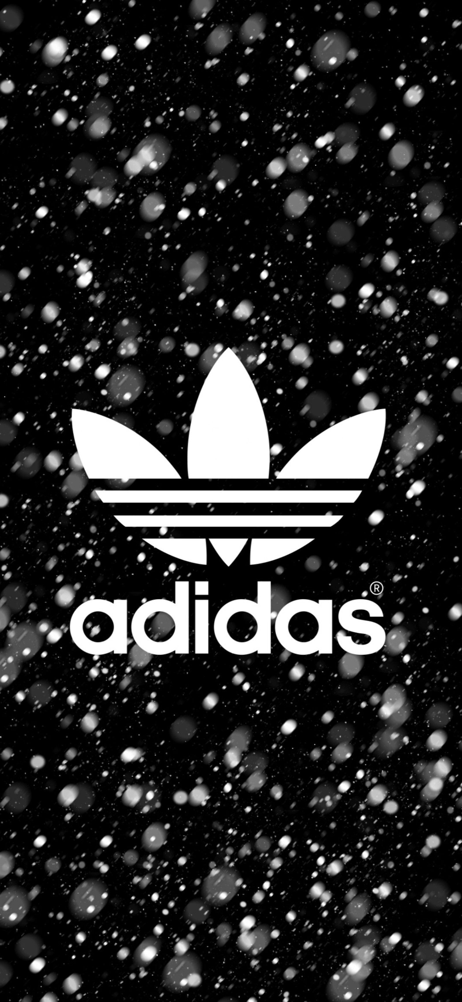 Logotipo da adidas em um fundo preto com neve caindo (preto, logotipo, original, branco)