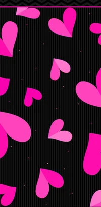 Vibrant Pink Hearts on Striped Black Background