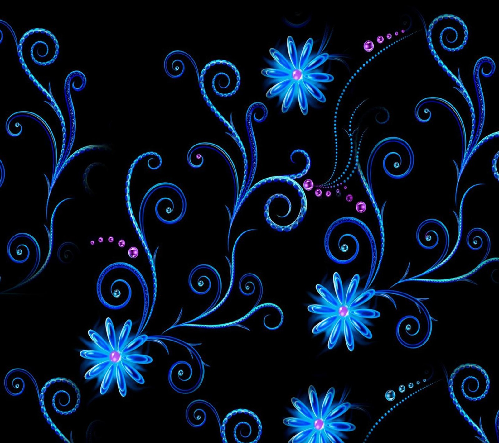 Un gros plan d'une fleur bleue sur fond noir (abstrait, fleurs)