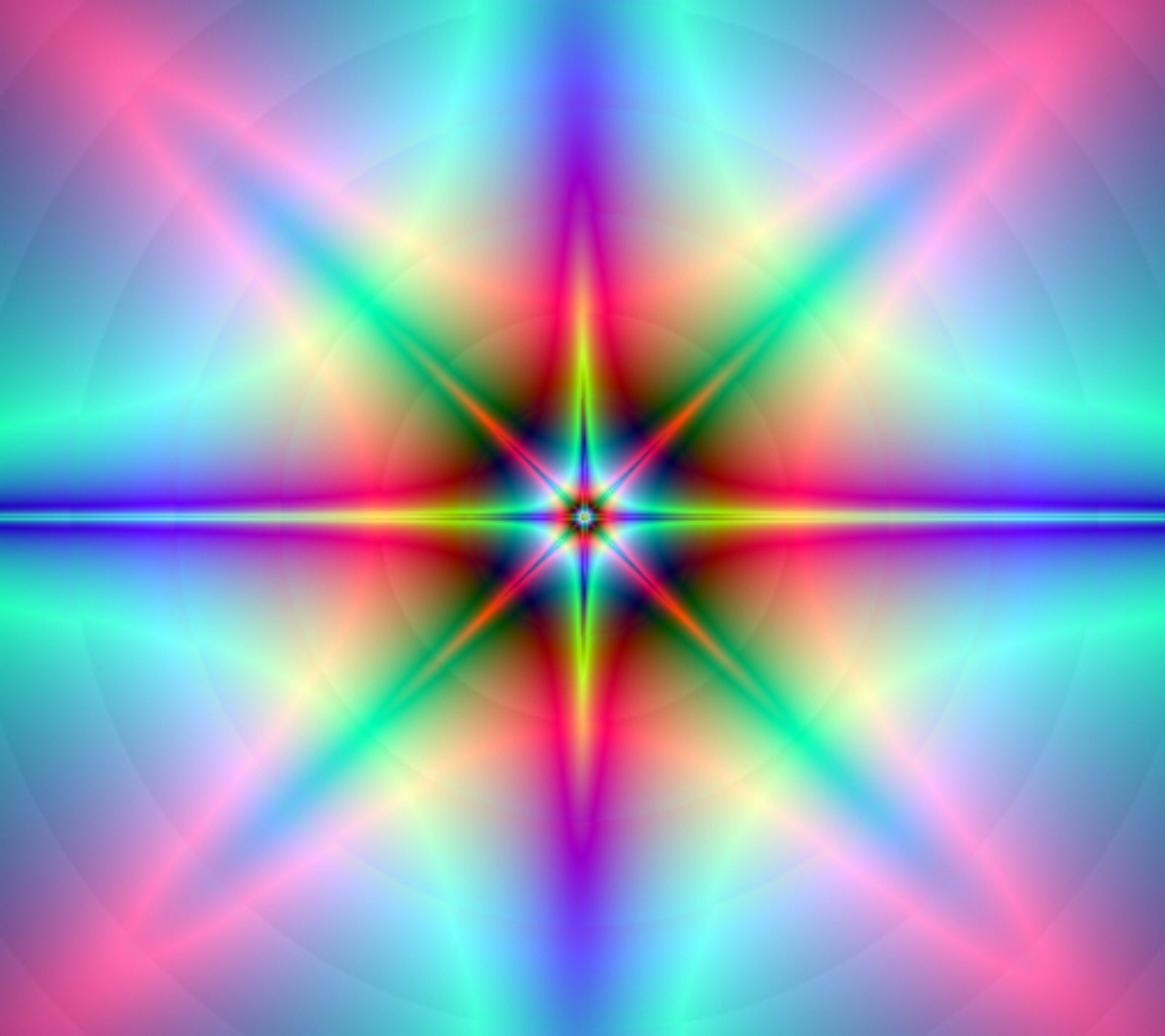 Una imagen generada por computadora de una estrella con un fondo azul y rosa (fractal, neón)