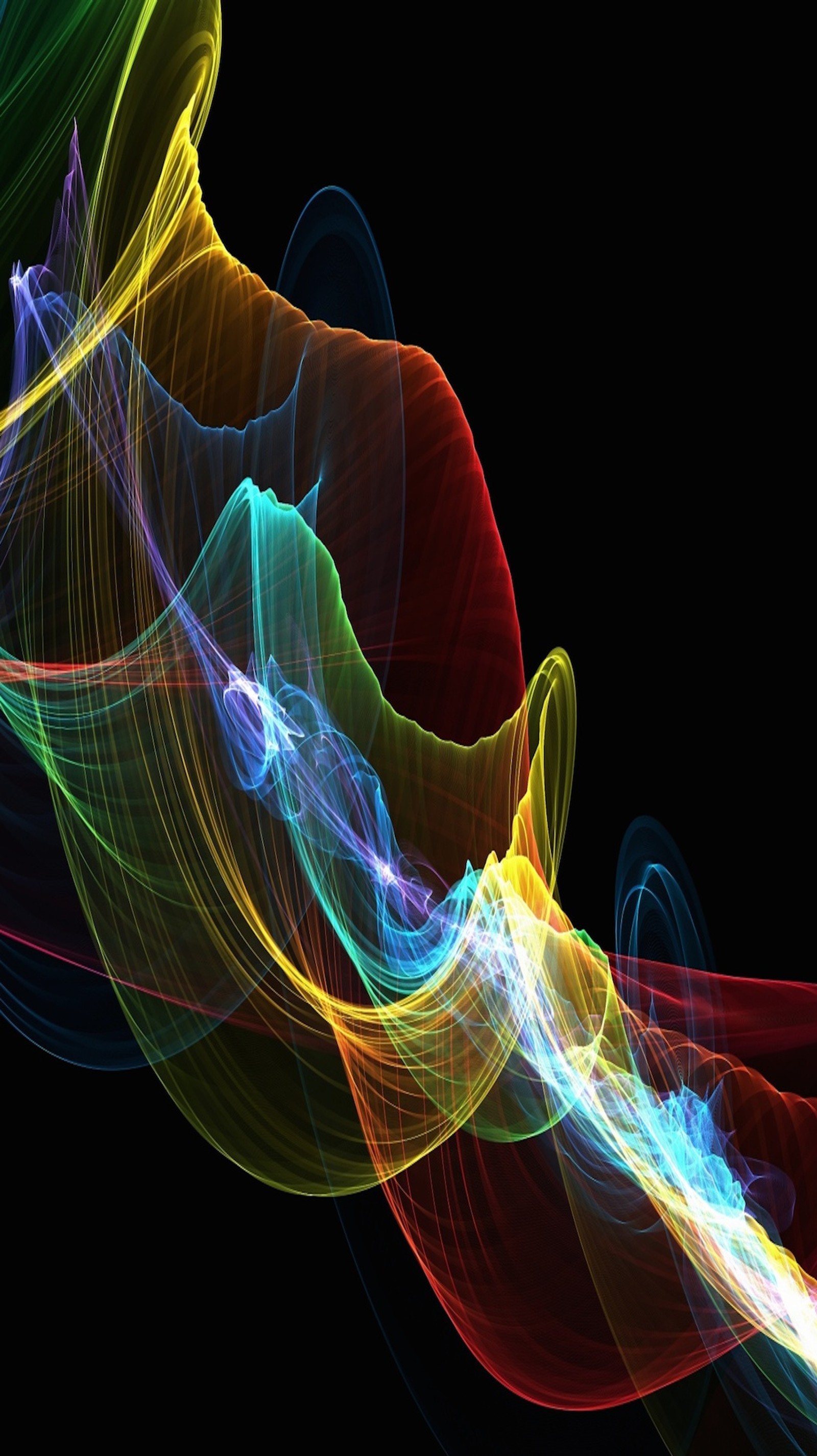 Abstract photograph of a colorful wave of light on a black background (rainbow smoke, soundwave)