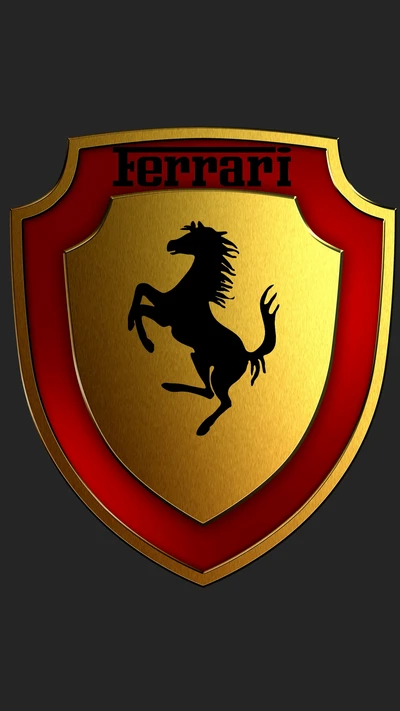 Logotipo da Ferrari com cavalo saltando em um fundo de escudo dourado