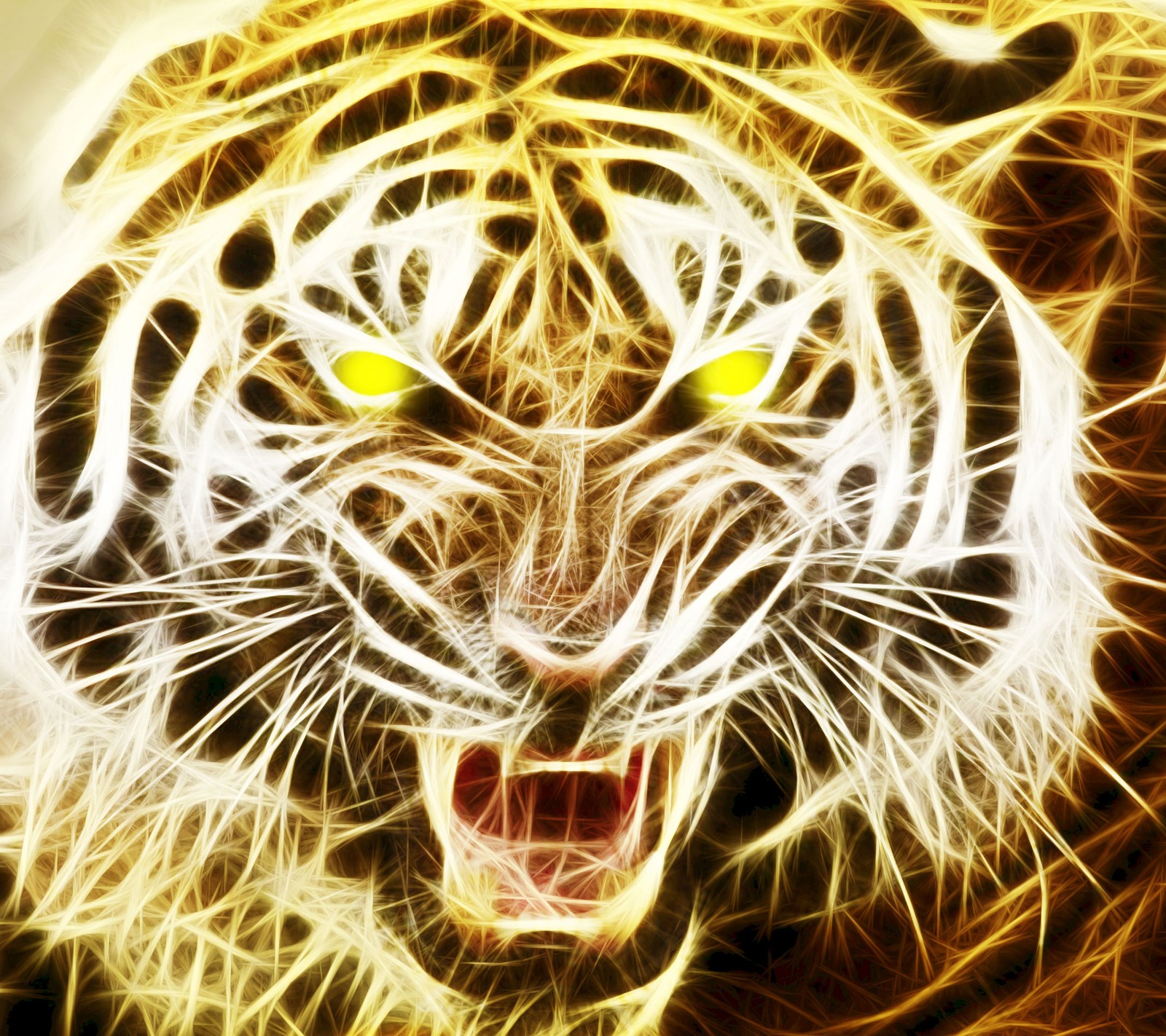 A close up of a tiger with yellow eyes and a yellow eye (fractal, saguaro)