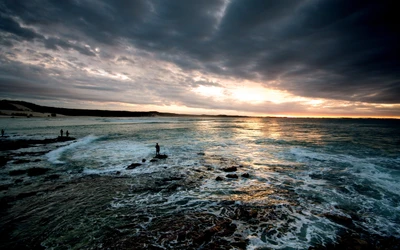 sea, sunset, ocean, shore, body of water