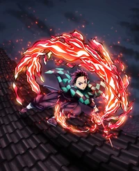 Tanjiro Kamado Performing the Dance of the Fire God in a Stunning Anime Scene