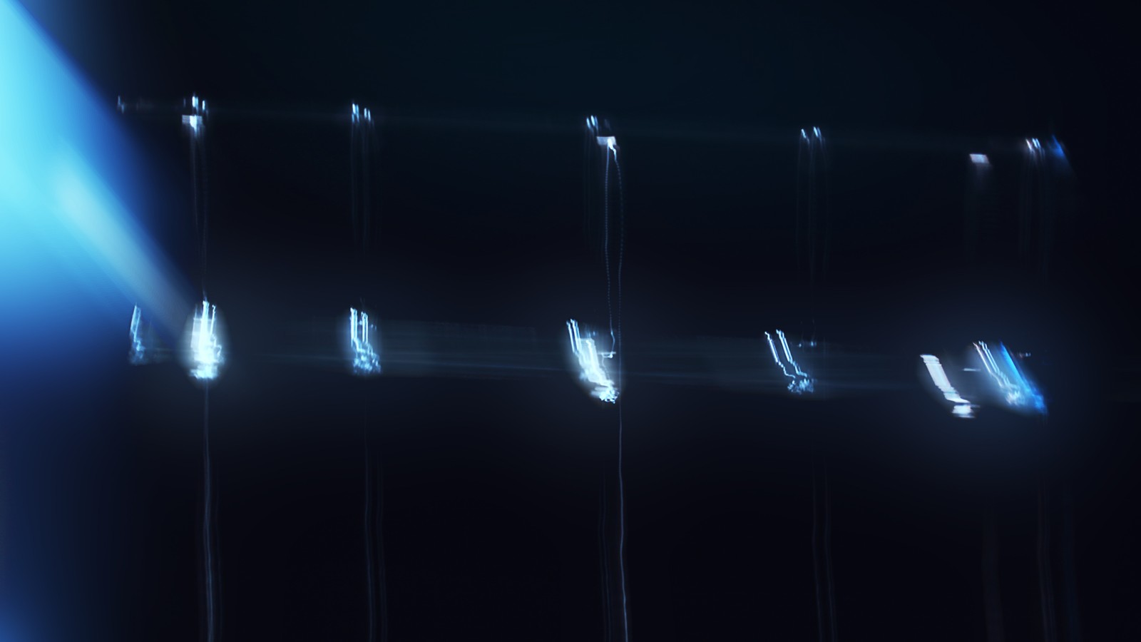 Arafed image of a group of lights that are on a pole (digital art, blue, light, lighting, line)