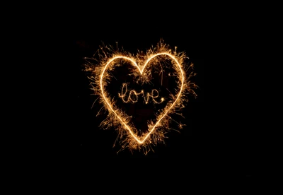 love heart, sparkles, night, black background, letters