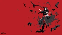 itachi uchiha, naruto, fond rouge, anime, fond décran 4k