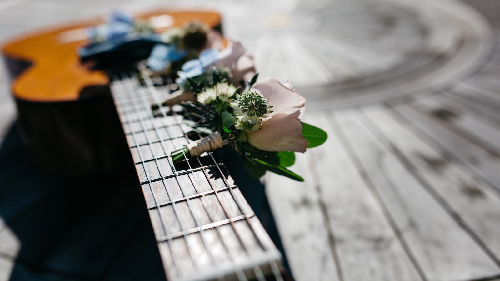 Téléchargez le fond d'écran guitare, guitare acoustique, fleur, plante, instruments à cordes pincées