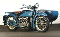 Moto personnalisée bleue classique avec sidecar