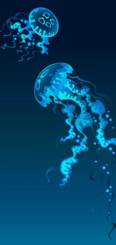 Illustration of Blue Jellyfish in Fluid Motion