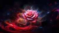 Himmlische Rose: Eine Fusion aus Floraler Eleganz und Kosmischer Kunstfertigkeit