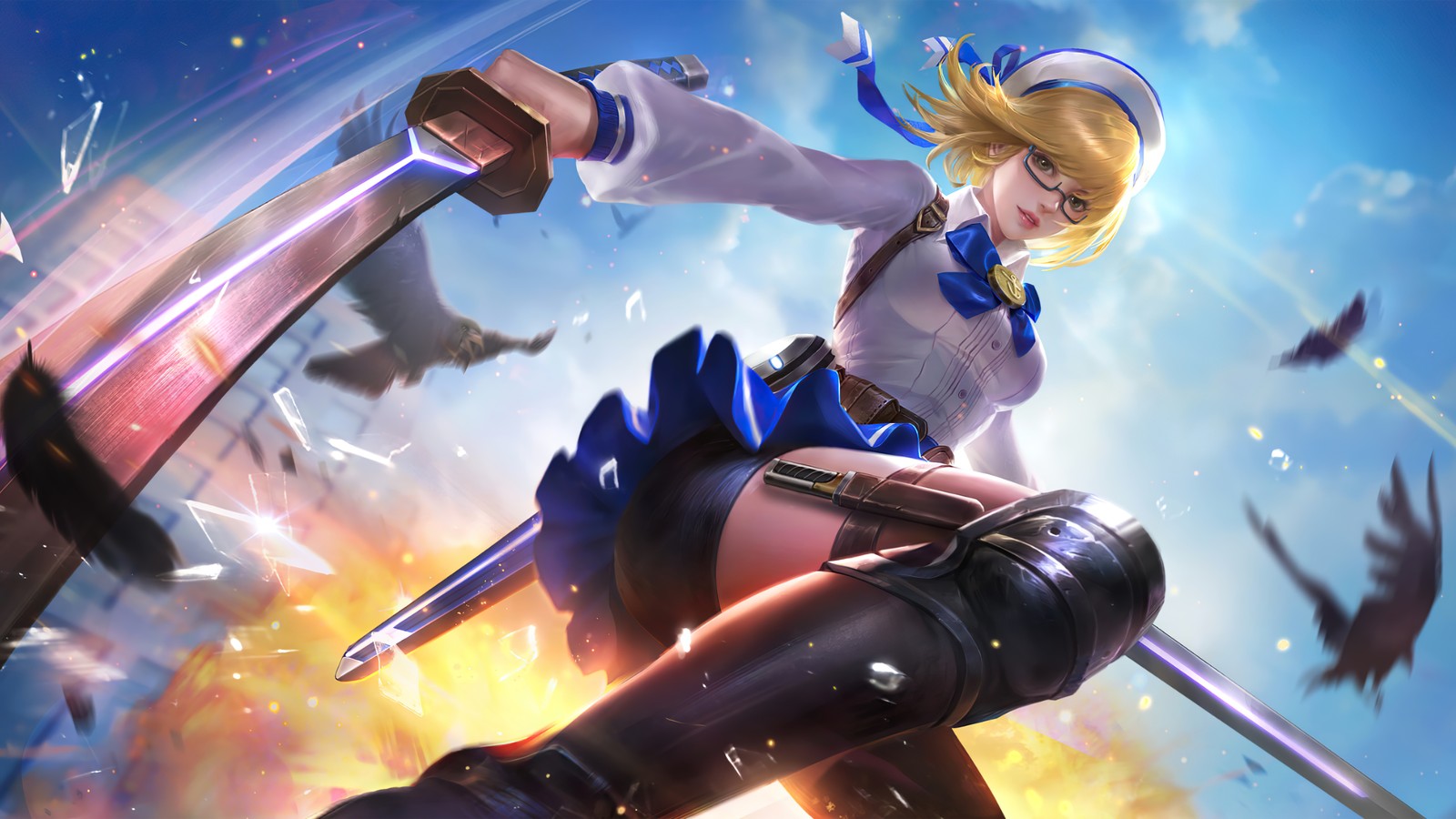 Une femme en tenue de marin tenant deux épées (mobile legends bang bang, fanny, jeu mobile, jeux, fond décran 4k)