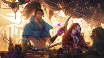 Yasuo y Varus en un Bazar Místico - League of Legends