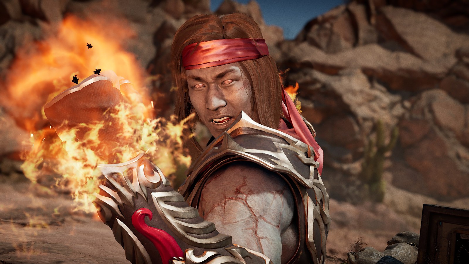 Крупный план человека, держащего футбольный мяч у огня (лю кан, liu kang, mortal kombat 11, видеоигра)