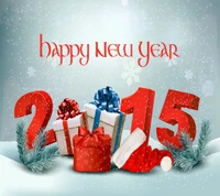 Festive New Year 2015 Celebration with Gifts and Decorations