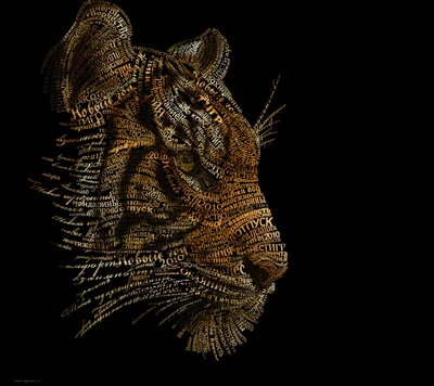 Representación artística de un tigre formado por palabras