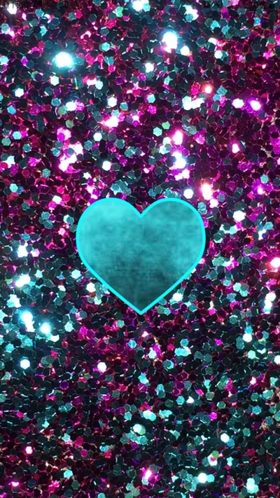 3D Neon Heart Surrounded by Glittering Pastel Flowers