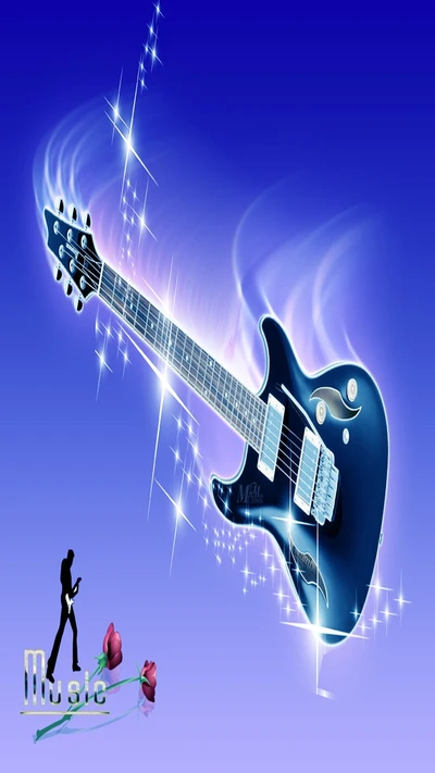 blue, cool, flowers, guitar, light