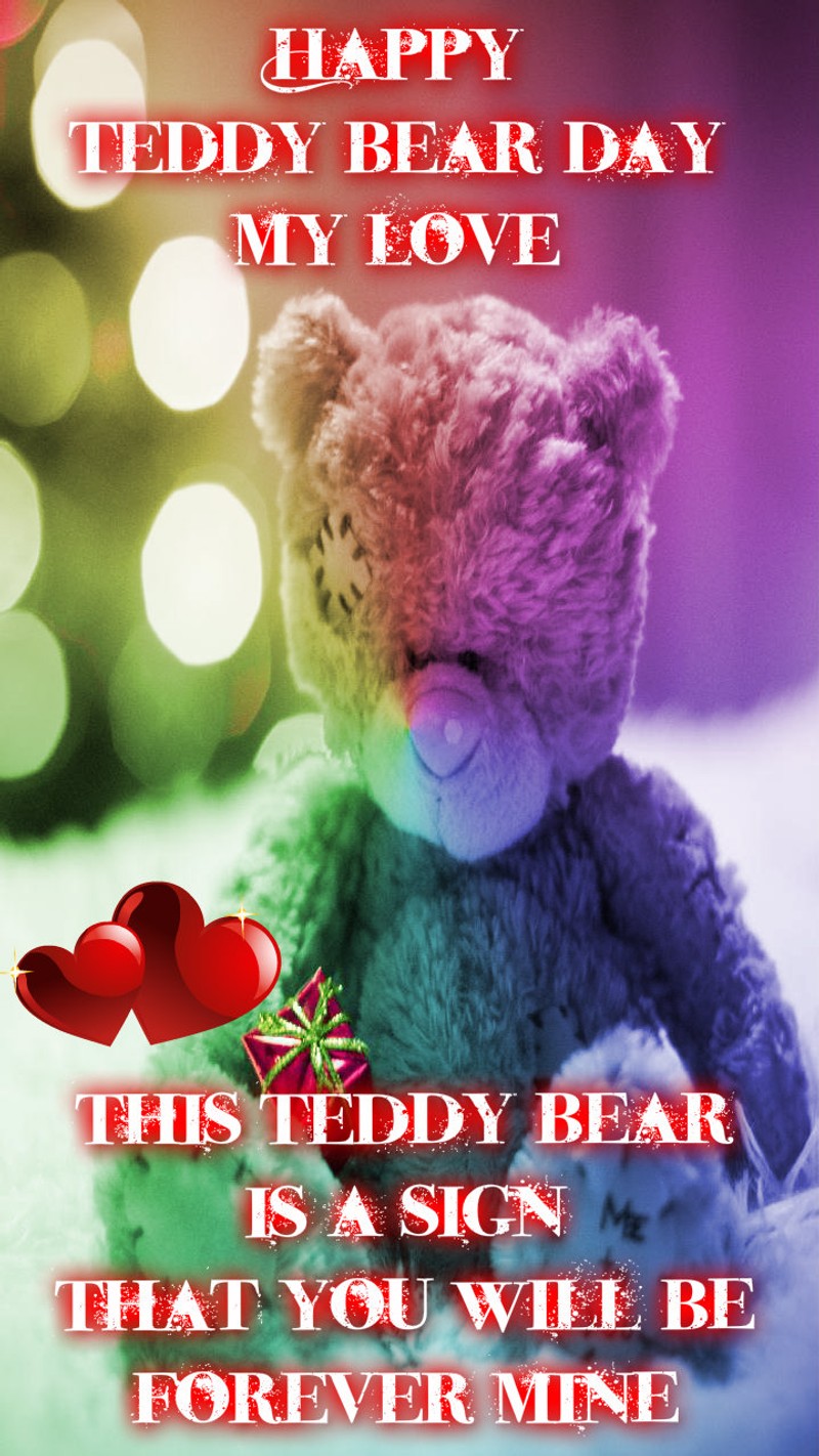 Медвежонок, сидящий на кровати (для тебя, happy teddy bear day, сердца, я тебя люблю, день святого валентина)