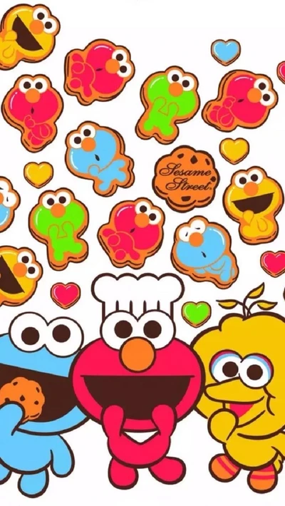 Colorful Sesame Street Characters with Cookies