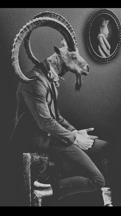 Sinister Capricorn: A Man with Goat Features in a Dark Elegance