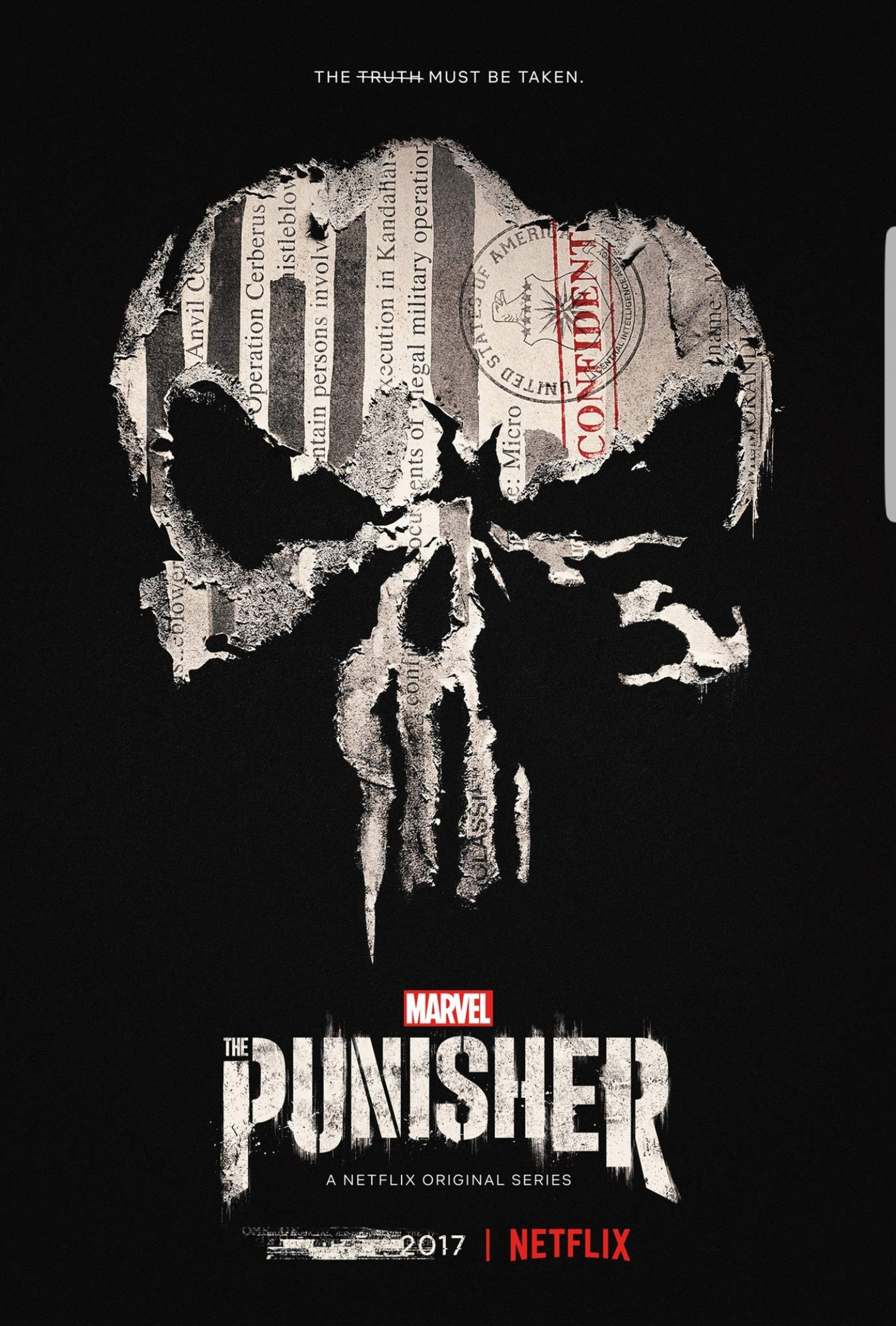 Un primer plano de un cartel de una calavera sobre un fondo negro (daredevil, defensores, hd, marvel, película)